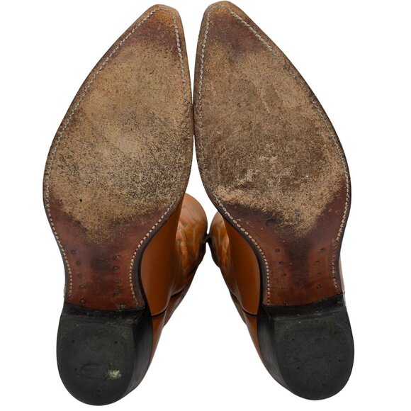 Vintage Justin Mens 10.5E Wide Pumpkin Orange Tan Leather Cowboy Western Boots - Picture 4 of 16